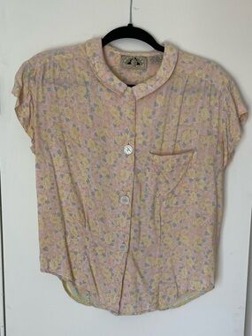 Vintage Floral Button-Front Top - Pink & Yellow